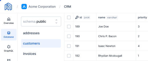 Screenshot displaying part of the Nhost dashboard that used Base UI to be built.